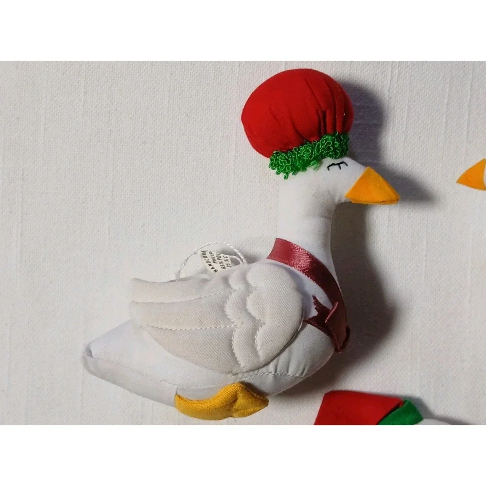 VTG 80s Country Geese Fabric Handmade Christmas Ornaments Lot 3 Plush Stuffed